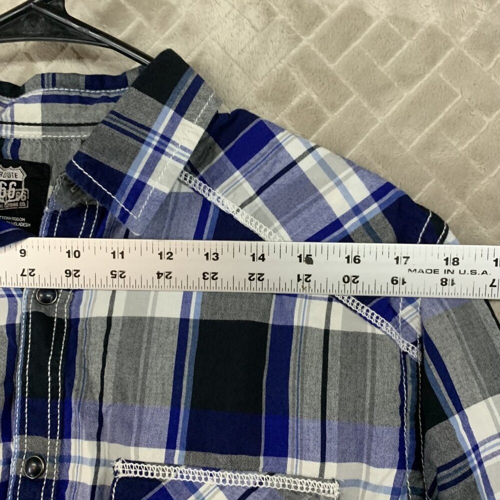 Route 66 Mens Medium Button Up Shirt Blue Plaid Pearl Snap Long Sleeve Western - Picture 6 of 15